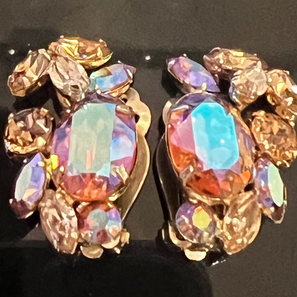 Vintage Signed  SHERMAN AB crystal Brooch & Clip on Earrings Matching SET - Picture 4 of 8